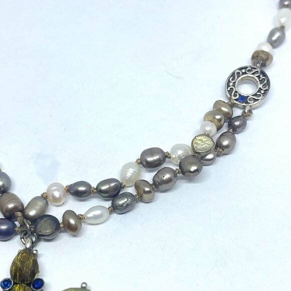 Real Pearl Flower Pendant Necklace Multicolor Lobster Closure 15.5 to 17 Inch - Picture 5 of 6